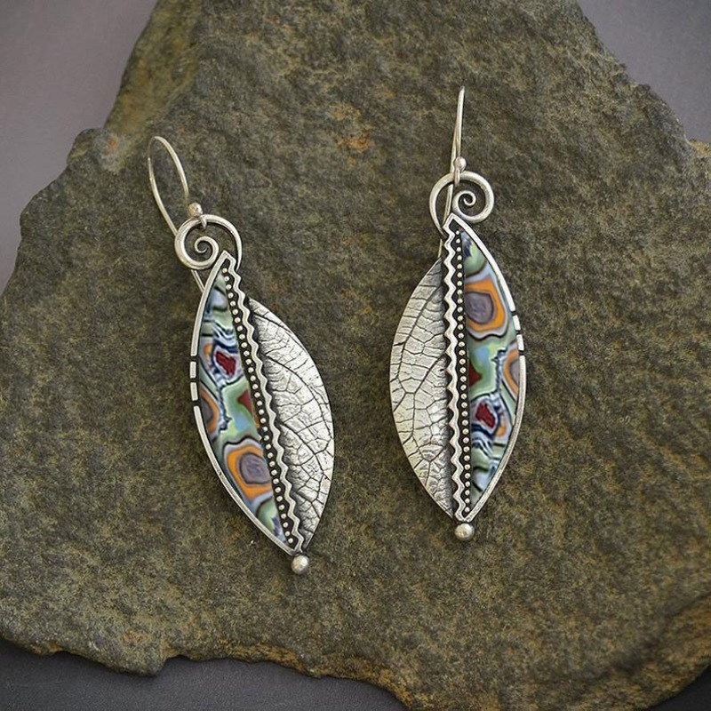 2pcs Vintage Bohemian Leaf Earrings Set — Turquoise Imitation